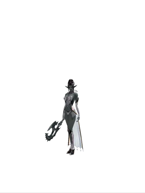 Art of Battle Axe on a female Dark Elf, front view