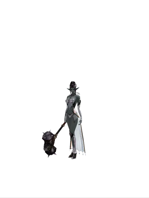 Basalt Battlehammer on a female Dark Elf, front view