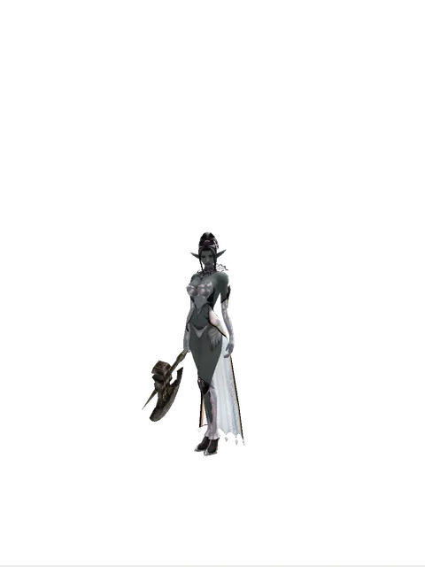 Battle Axe on a female Dark Elf, front view