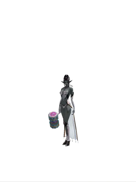 Blue Clown Hammer on a female Dark Elf, front view