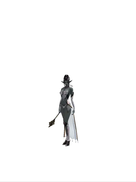 Dwarven Mace on a female Dark Elf, front view
