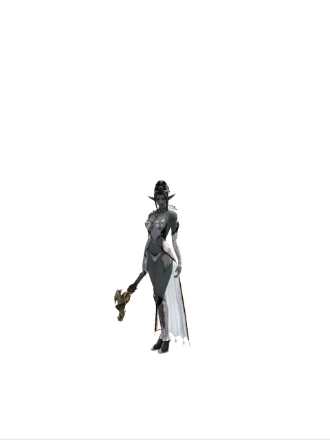 Elrokian Trap on a female Dark Elf, front view