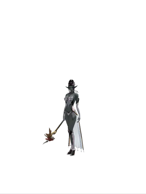 Flaming Dragon Skull on a female Dark Elf, front view