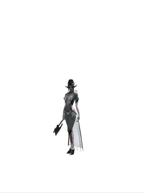 Hand Axe on a female Dark Elf, front view
