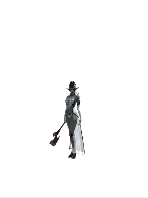 Heavy Bone Club on a female Dark Elf, front view