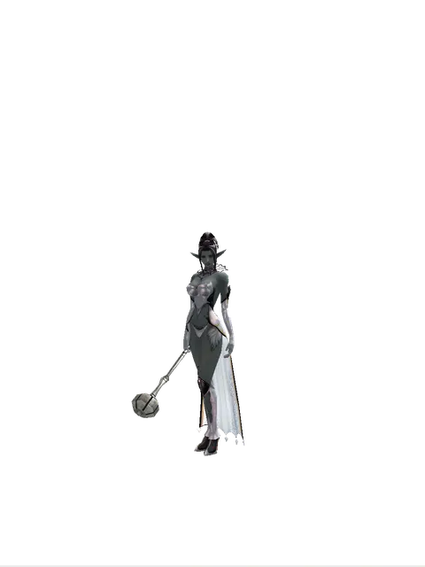 Heavy Mace on a female Dark Elf, front view