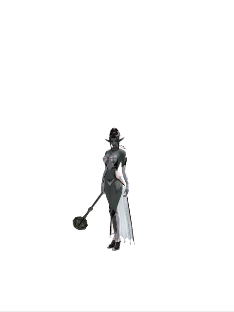 Improved Flanged Mace on a female Dark Elf, front view