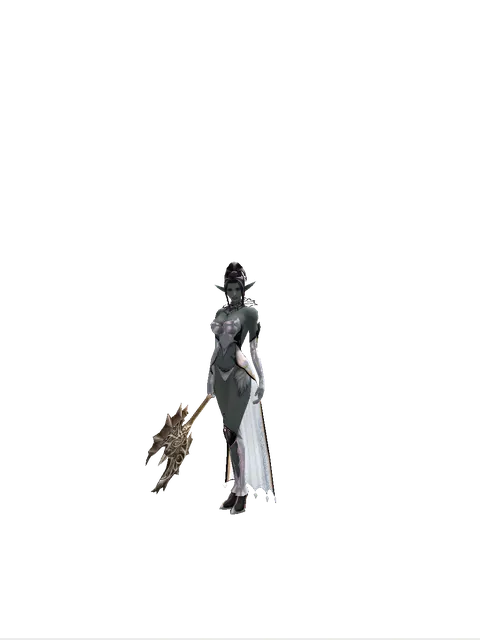 Infinity Axe on a female Dark Elf, front view