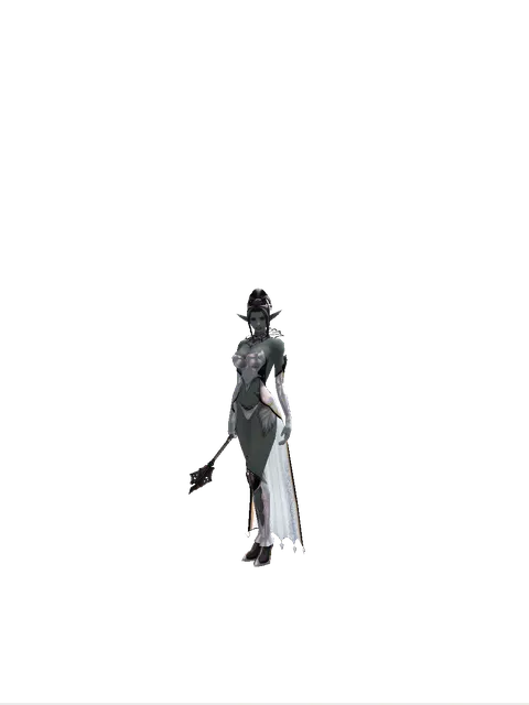 Mace on a female Dark Elf, front view