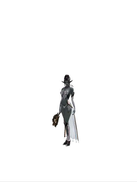 Nirvana Axe on a female Dark Elf, front view