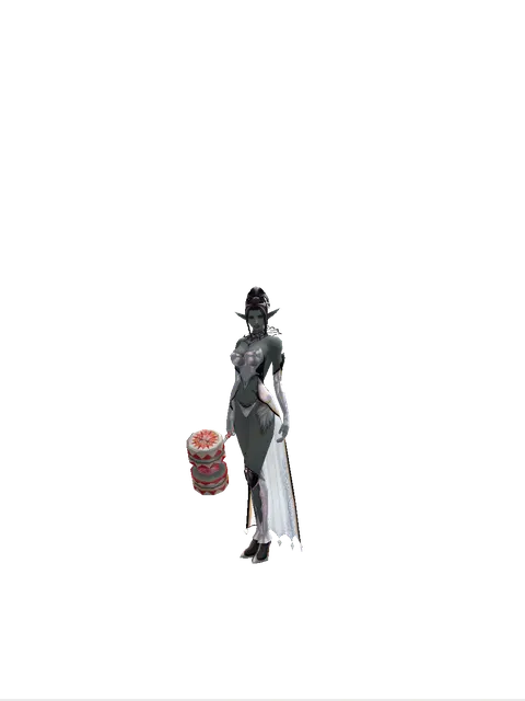 Red Clown Hammer on a female Dark Elf, front view