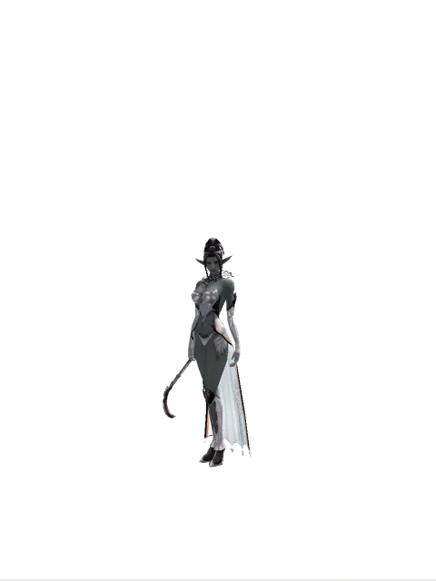 Sickle on a female Dark Elf, front view