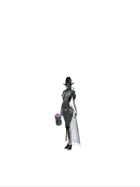 Small Blue Clown Hammer on a female Dark Elf, front view