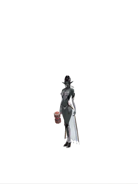Small Red Clown Hammer on a female Dark Elf, front view