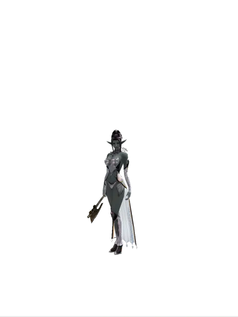 Traveler's Tomahawk on a female Dark Elf, front view