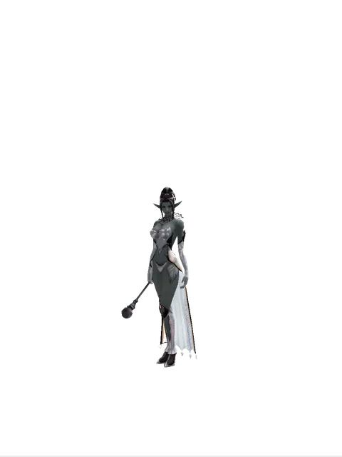 Wand of Adept on a female Dark Elf, front view