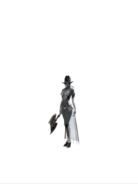 War Axe on a female Dark Elf, front view