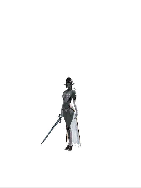 Caliburs on a female Dark Elf, front view
