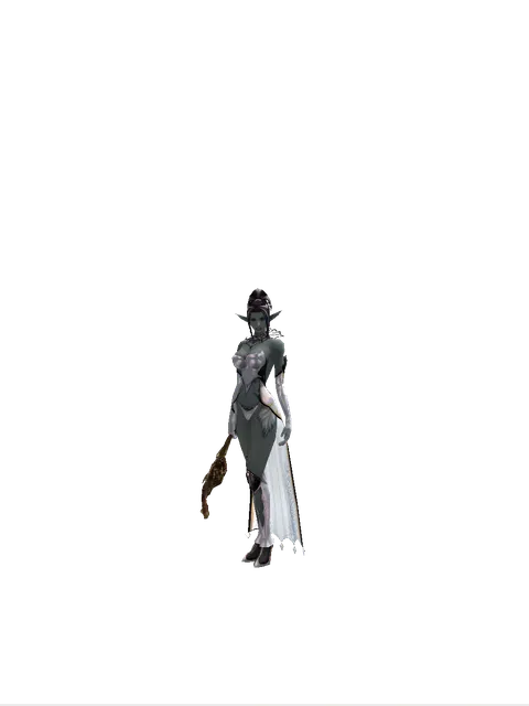 Chrono Cithara on a female Dark Elf, front view