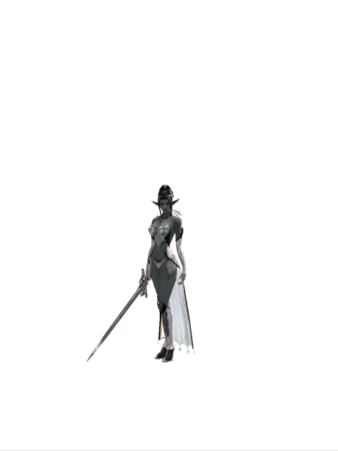 Dynasty Sword on a female Dark Elf, front view