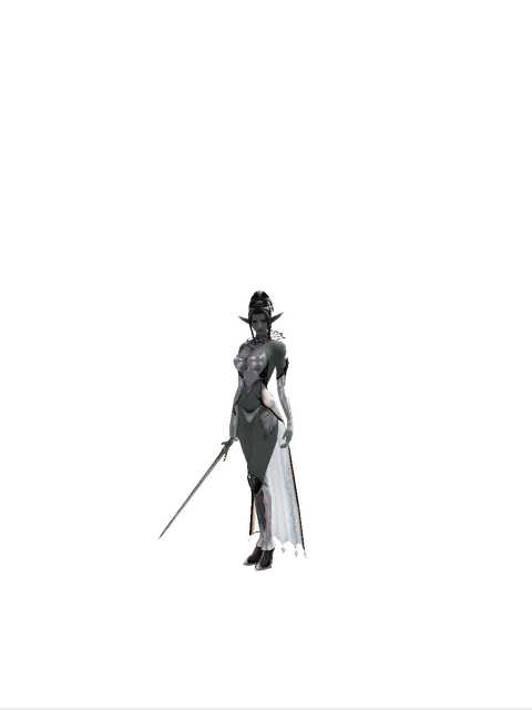 Elven Sword on a female Dark Elf, front view