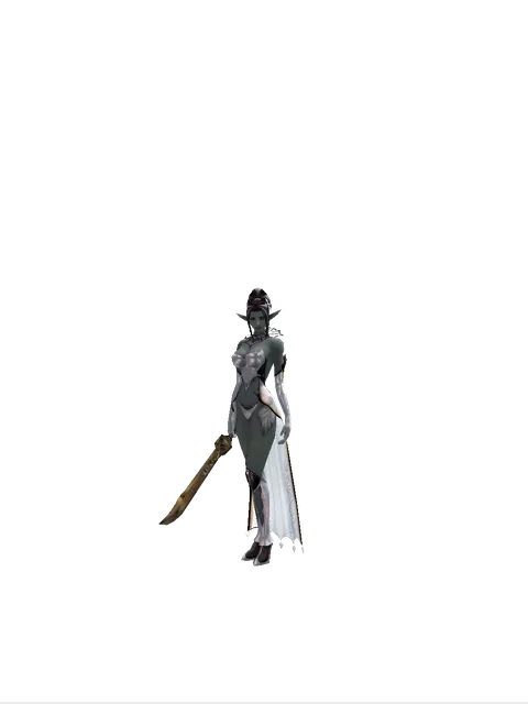 Falchion on a female Dark Elf, front view