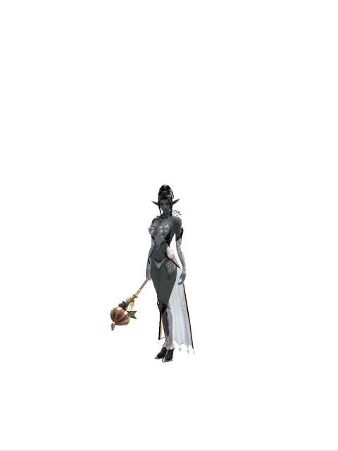 Gatekeeper Transformation Stick on a female Dark Elf, front view