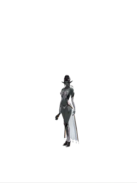 Golem Transformation Stick on a female Dark Elf, front view