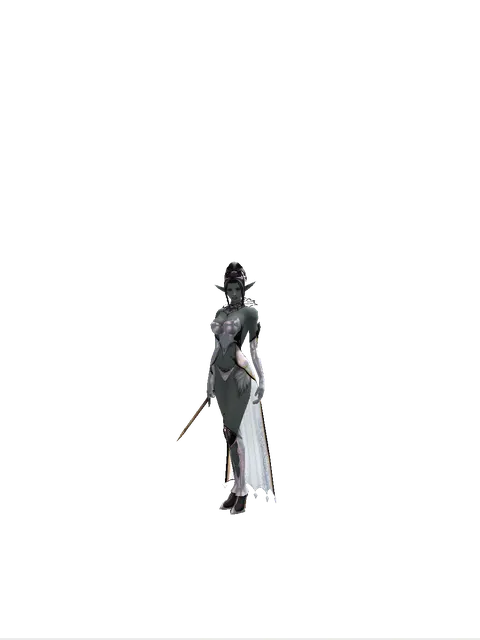 Handmade Sword on a female Dark Elf, front view