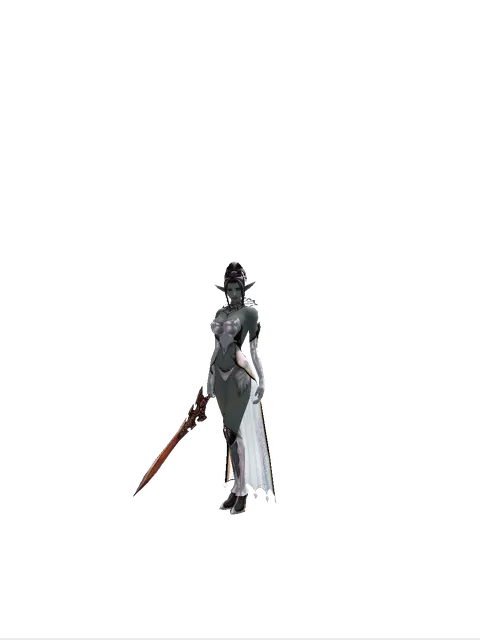 Homunkulus's Sword on a female Dark Elf, front view