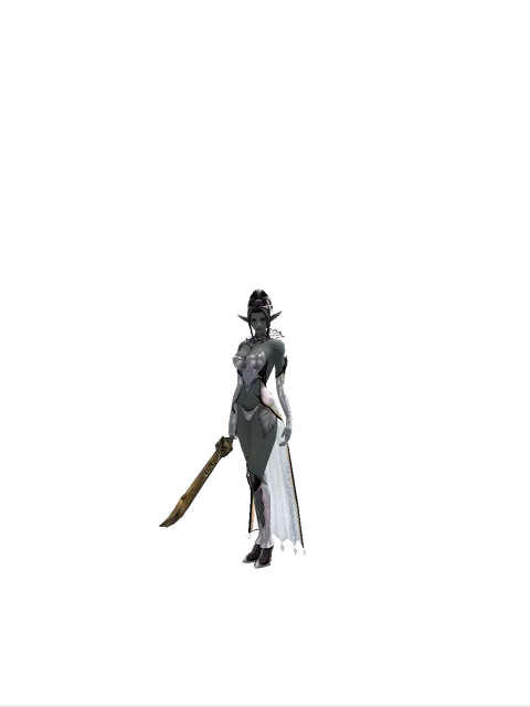 Improved Falchion on a female Dark Elf, front view
