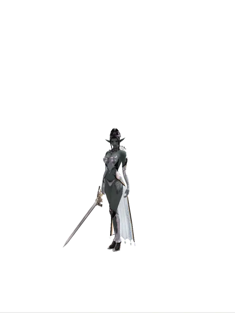 Infinity Blade on a female Dark Elf, front view