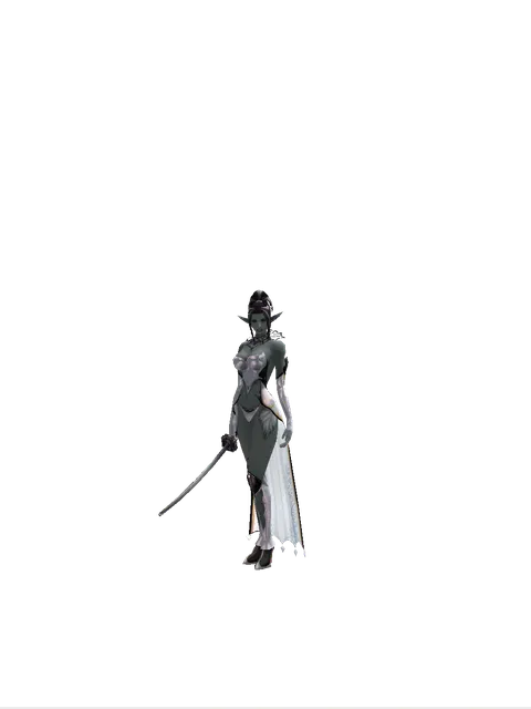 Katana on a female Dark Elf, front view