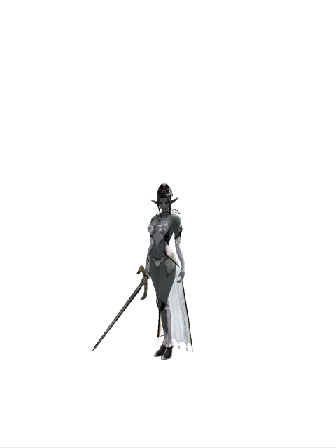 Knight's Sword on a female Dark Elf, front view