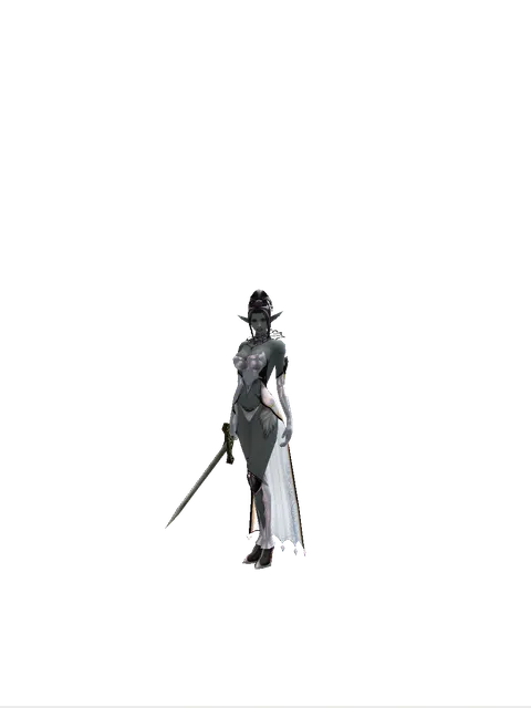 Old Knight Sword on a female Dark Elf, front view