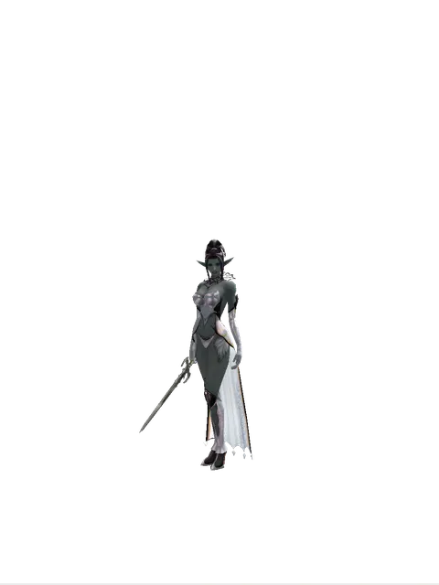 Priest Sword on a female Dark Elf, front view