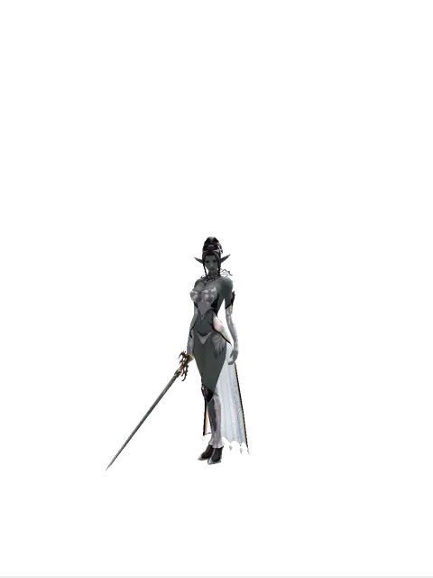 Raid Sword on a female Dark Elf, front view