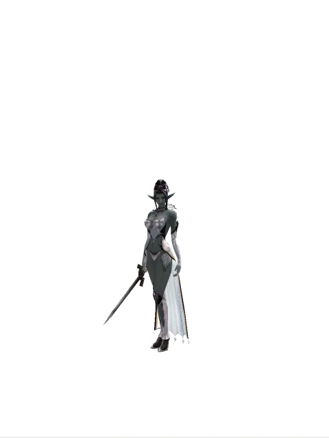 Rusted Bronze Sword on a female Dark Elf, front view