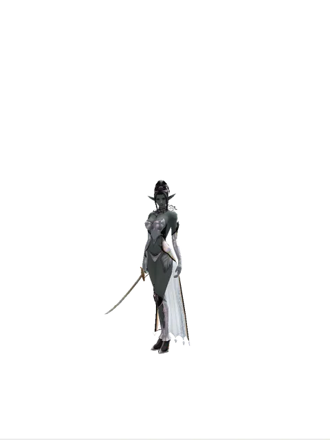 Saber on a female Dark Elf, front view