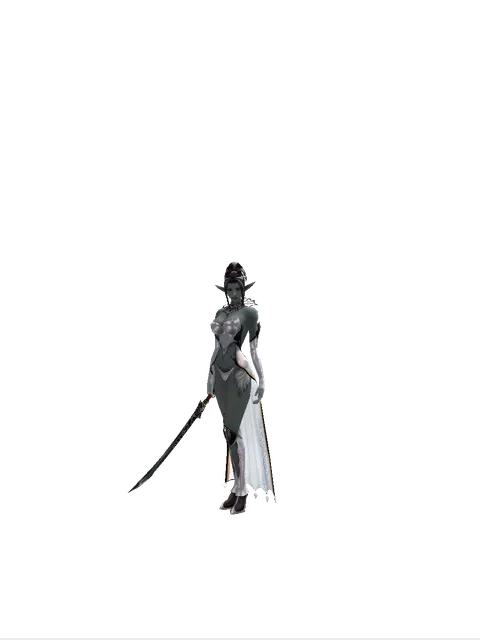 Samurai Longsword on a female Dark Elf, front view