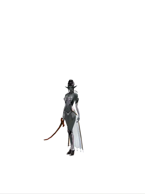 Shamshir on a female Dark Elf, front view