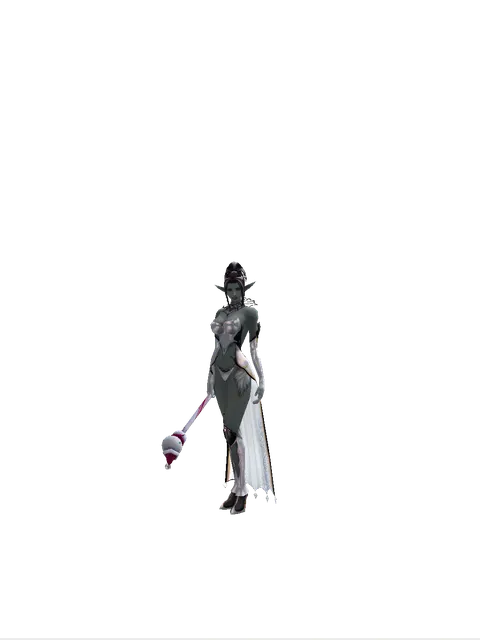 Snowman Transformation Stick on a female Dark Elf, front view