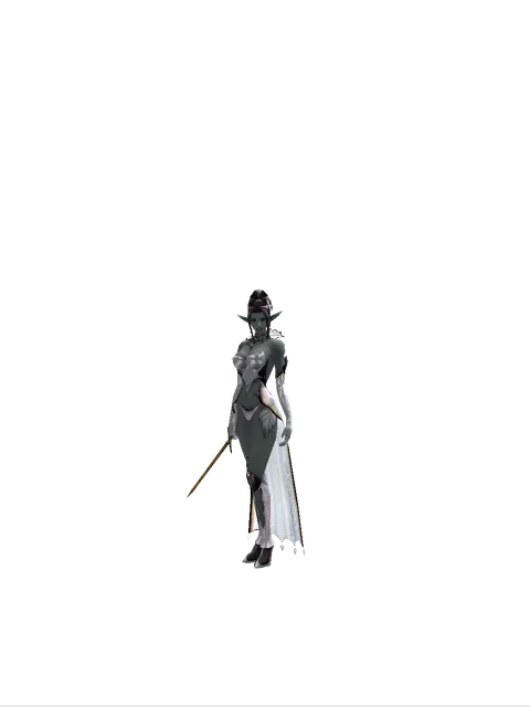Squire's Sword on a female Dark Elf, front view