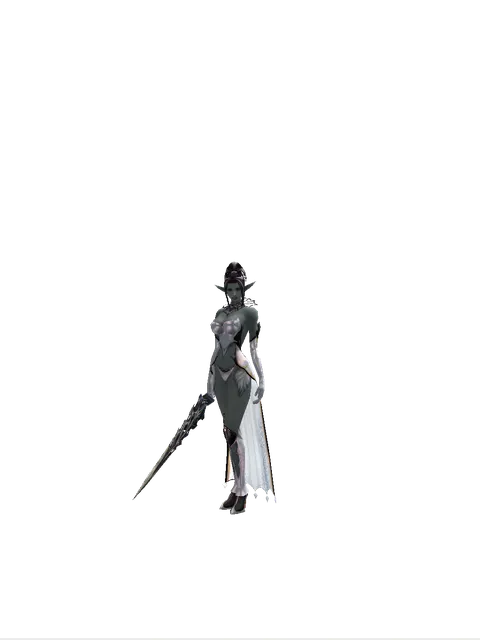 Sword of Damascus on a female Dark Elf, front view