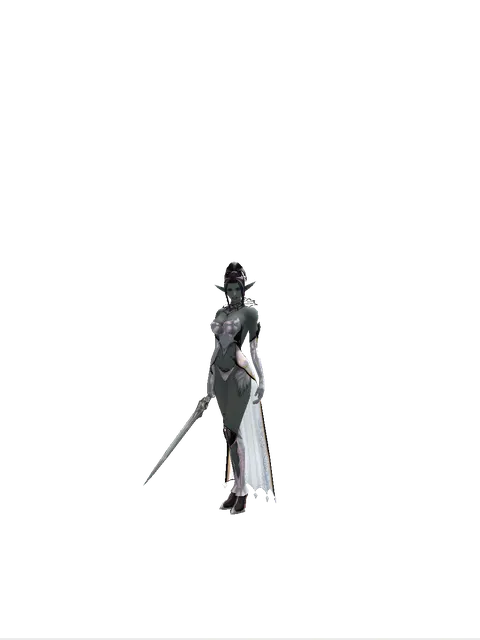 Sword of Magic Fog on a female Dark Elf, front view