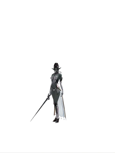 Sword of Miracles on a female Dark Elf, front view