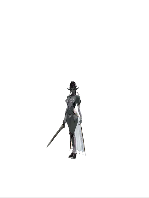 Sword of Occult on a female Dark Elf, front view
