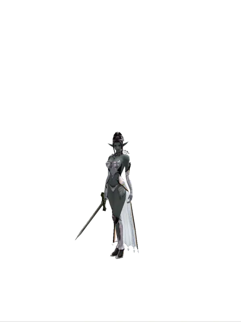 Sword of Solidarity on a female Dark Elf, front view