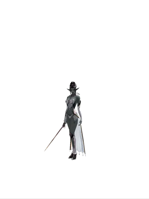 Sword of Valhalla on a female Dark Elf, front view