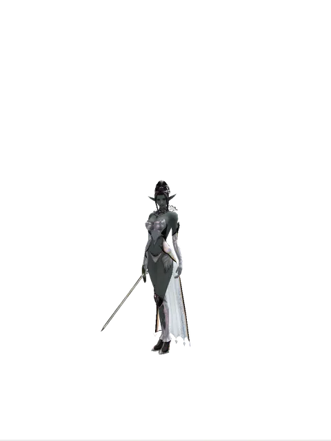 Traveler's Bastard Sword on a female Dark Elf, front view